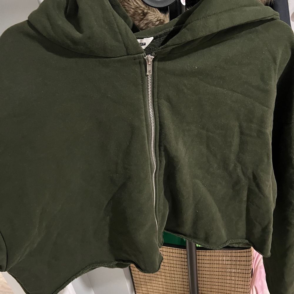 Olive Green Women's Cropped Hoodie